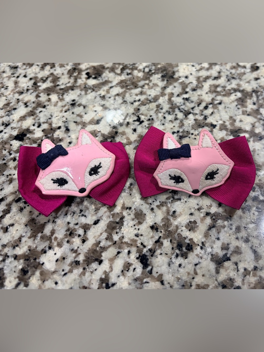Vintage Gymboree Pink Fox Bow Hair Clips with Dark Pink Bows